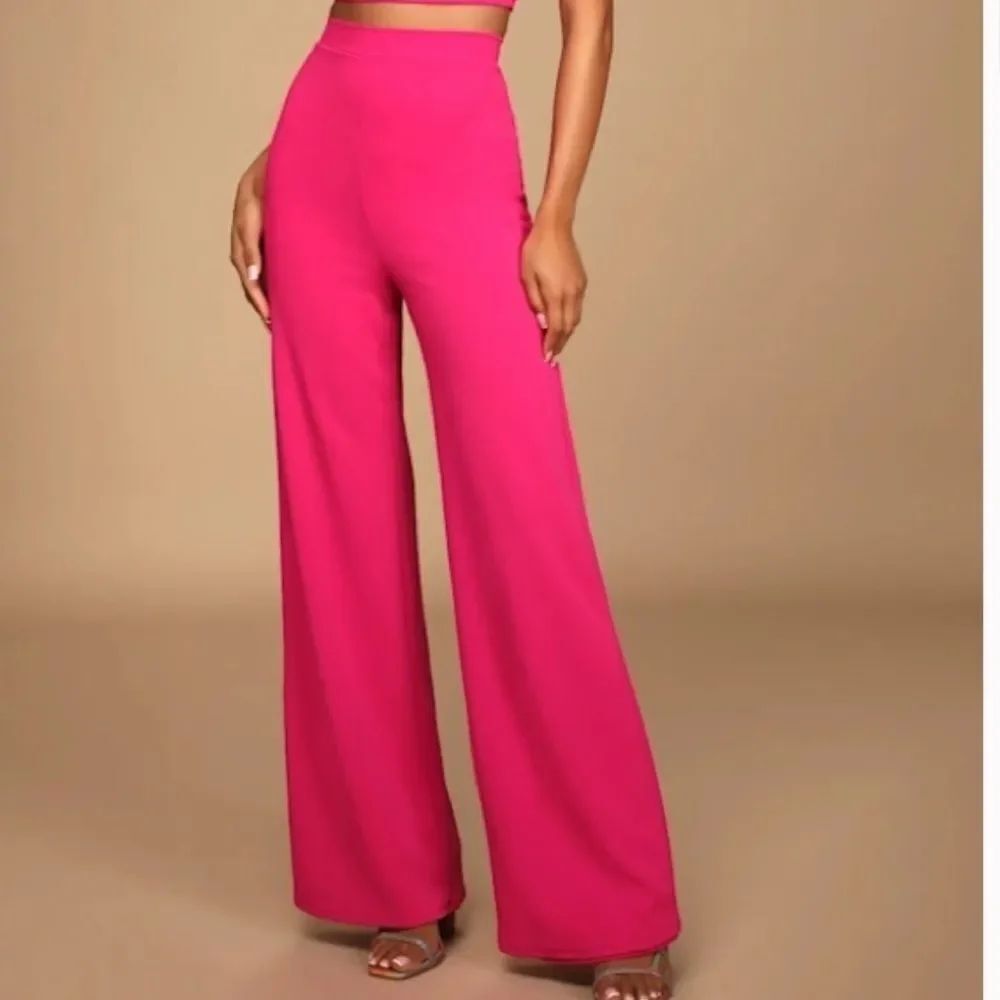 Amanda Uprichard Spenser High Rise Wide Leg Pants Azalea Pink
